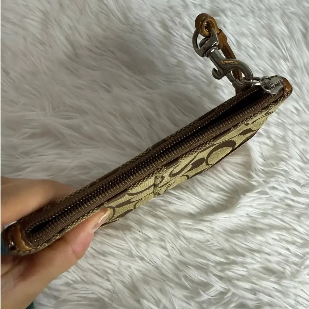 y2k COACH Tan Brown Khaki Canvas Wristlet